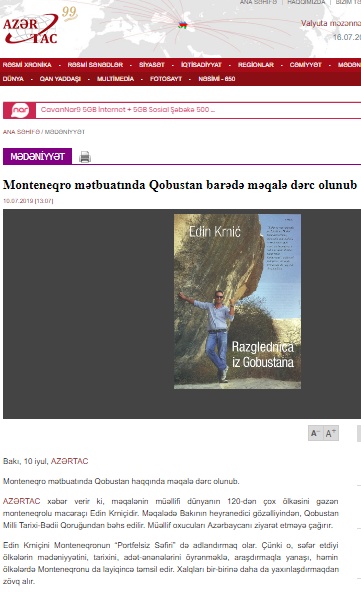 Monteneqro mətbuatında Qobustan barədə məqalə dərc olunub 
